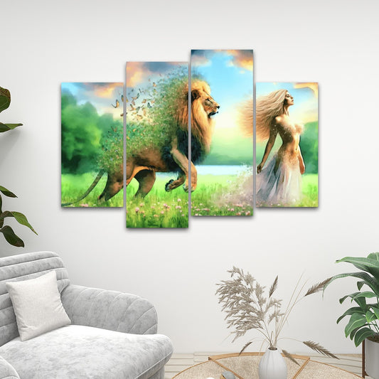 Harmony of Strength and Serenity – 4-Panel Canvas Wall Art for Inner Peace and Transformation. Personalized Gift. Perfect Gift.