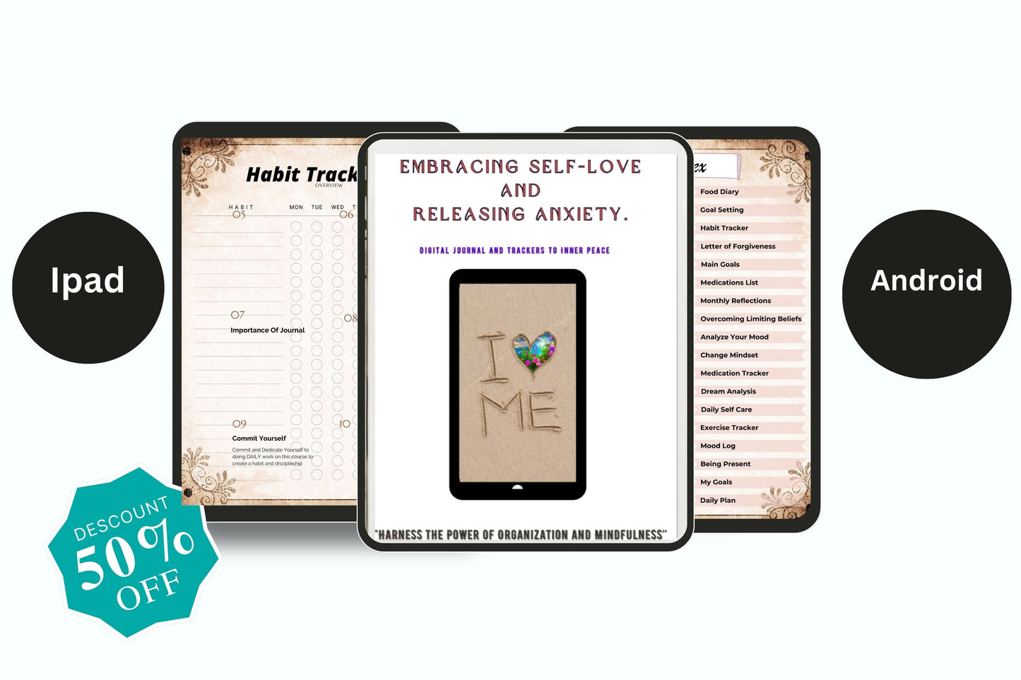 Embracing Self Love and Releasing Anxiety Digital Journal.
