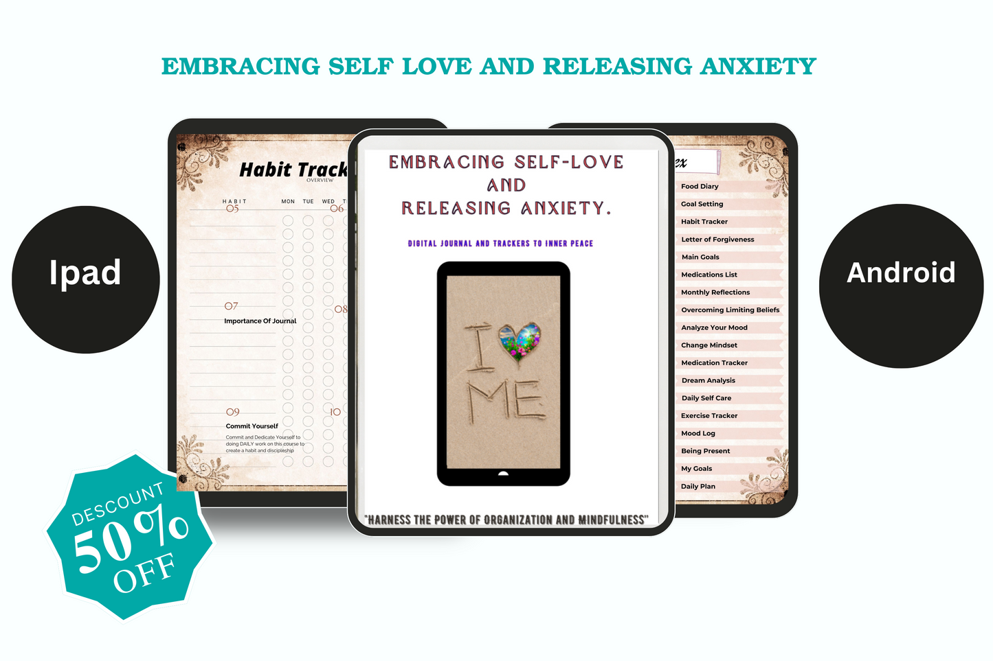 Embracing Self Love and Releasing Anxiety Digital Journal.