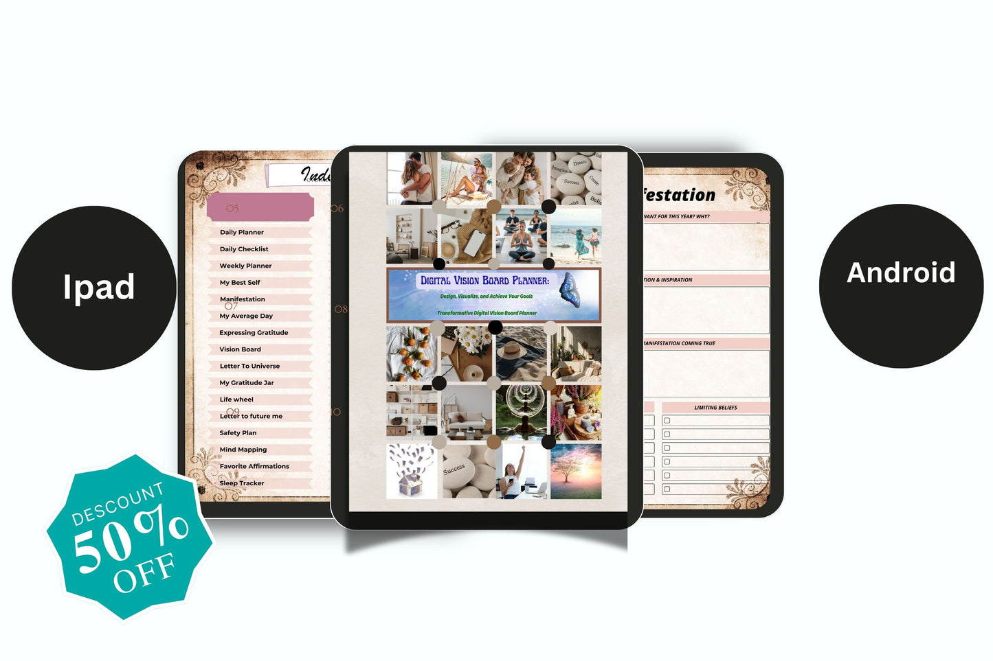 Comprehensive Digital Vision Board Planner:  Transform Your Life Achieve Your Goals (For Android and Ipad)
